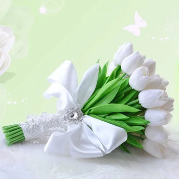 Kyunovia flori Artificiale PU Real, Tangibil Lalele Decor de Nunta Buchete de Mireasa Alb Roz Lalele buchet de Mireasa GC39