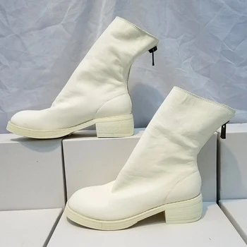 La mijlocul toc cizme martin femei rotund toe încrețită pantofi Toamna spate cu fermoar glezna botas din piele toamna iarna ghete