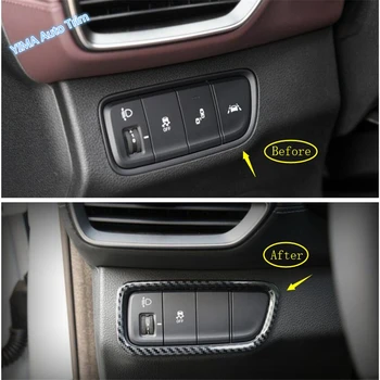 Lapetus Auto Styling Frontal, Lumini Comutatorul Lămpii De Butonul De Acoperire Cadru Trim 1 Buc Se Potrivesc Pentru Hyundai Santa Fe 2019 Aspect Fibra De Carbon