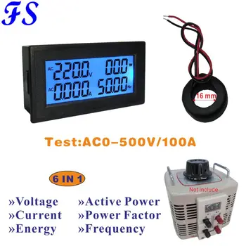 LCD Digital Voltmetru Ampermetru AC 0-500V Tensiune de Curent Contor de Putere Factorul de Frecvență a Energiei Tester PF AC 0-100A pentru Faza Variac