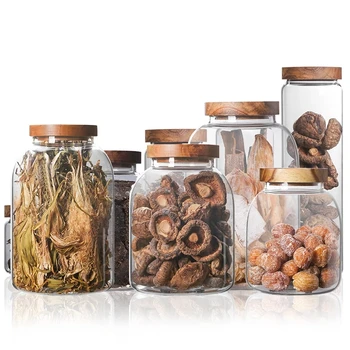 Lemn Capac De Sticlă Depozitare Sticle Transparente Etanșă A Recipientului Bucătărie Container Pentru Alimente Diverse Cereale Organizator Bomboane Borcan Rezervor