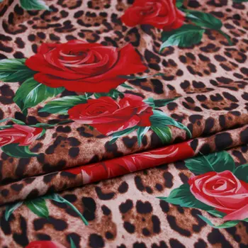 Leopard și Rose Print Poliester Moale Cady Tesatura pentru Femei Primavara Vara Toamna Cady Godet Dress Fusta Camasa de Cusut DIY