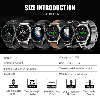 LIGE 2020 Nou Ceas Inteligent Bărbați Ecran Tactil Complet de Fitness Sport Ceas IP68 Impermeabil Bluetooth Pentru ios Android smartwatch Mens