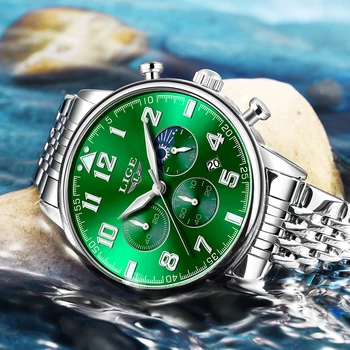 LIGE Nou Verde de Apă Fantomă Ceas Barbati Chronograph Bărbați Ceas Sport rezistent la apa Complet din Oțel Cuarț Bărbați Ceasuri Relogio Masculino+Cutie