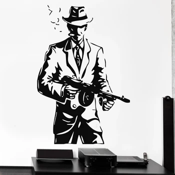 Mafia Autocolant Perete Gangster Vinil Decal Pălărie Arme Autocolante Thompson Pistol Mitralieră Decor Acasă Tommy-Gun Băieți Decorare Dormitor