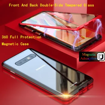 Magnetic Flip Metal Caz De Telefon Pentru Samsung Galaxy S8 S9 S10 Plus Lite Capacul Lateral Dublu De Sticlă Capa Nota 8 9 S10e 360 Full Fundas