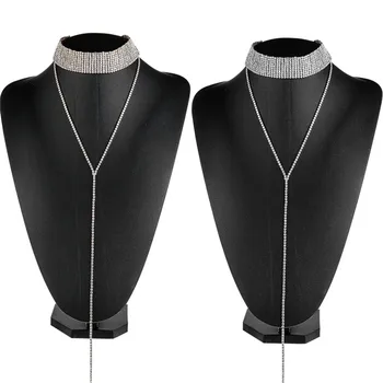 Mamojko de Lux Stras T Cross Clavicula Cravată Coliere Moda Stras Bijuterii Pandantiv Colier Guler pentru Femei