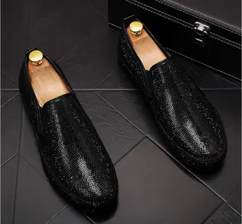 Manual Negru albastru Stras Bărbați Mocasini piele de Căprioară Petrecere de Nunta Barbati Pantofi de Lux de Aur Nobil Rochie Eleganta de Pantofi pentru Bărbați BM980