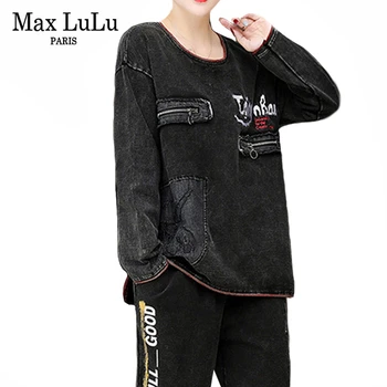 Max LuLu Toamna De Moda Coreeană Haine De Brand Doamnelor Punk Două Bucata Set Pentru Femei Vintage Topuri Și Pantaloni Denim Trening Club De Utilaje