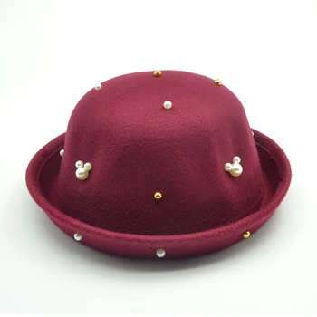 Mickey pălării Capace copii cu iarna primavara copii fete băiat pălării capace Pearl Moda Lână Simțit Pălărie Fedora