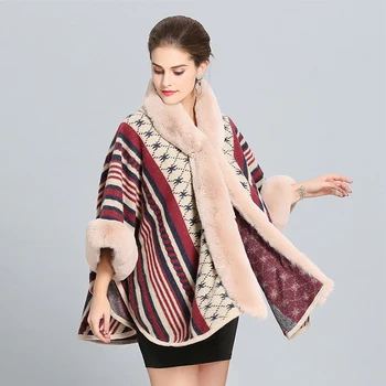 Mingjiebihuo Noua moda de iarnă femeii de moda geometrice șal cald gros de mari dimensiuni confortabil moale liber guler de blană poncho