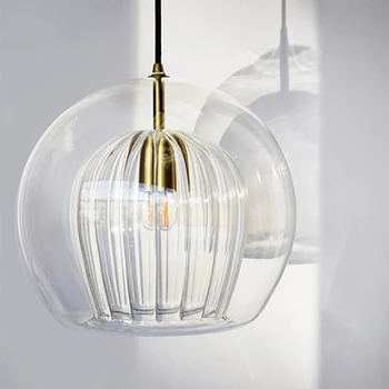 Minimalist Modern dublu de sticlă transparentă singur cap pandantiv lampă E27 iluminat noptiera dormitor decor agățat de sârmă LEDlamp