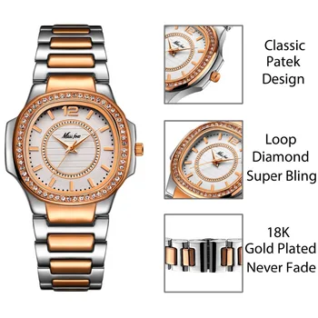 MISSFOX a Crescut de Ceas de Aur Femei Cuarț Ceasuri Doamnelor Top Brand de Lux din Oțel Inoxidabil Femeie Ceas de mână Fată Ceas de Aur de Ore