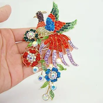 Moda Bijuterii Colorat Păun Pasăre Pandantiv Floare Broșă Pin Austriac De Cristal