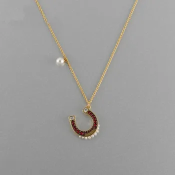 Moda bijuterii de înaltă calitate SWA glamour de cristal, potcoava lanț guler roșu în formă de U pearl colier de femei.
