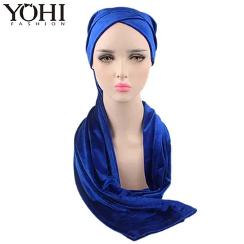 Moda de vânzare Fierbinte Stil Catifea Mult Turban Cap Coada Înfășurat Capul Musulmane hijab Pălărie Eșarfă Headwrap Eșarfă pentru femei
