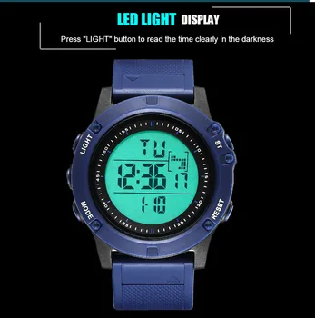 Moda Digital Bărbați Ceasuri Reloj hombre 50M rezistent la apa Gri Mare fata Sport Militare Ceas Deșteptător Electronice Ceasurile cu LED-uri