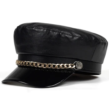 Moda Pălărie Neagră Capac Femei Casual Streetwear coarda capac plat Elegant solid Toamna iarna Cald Bereta Pălărie de sex Feminin