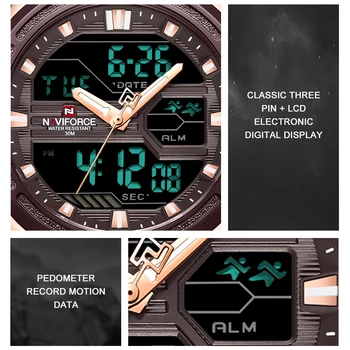 NAVIFORCE Brand de Top pentru Bărbați Ceasuri LED-uri Analog Digital și Cuarț Ceas de Design Ceas Sport Pentru bărbați Ceasuri de mana Barbati Reloj Hombre