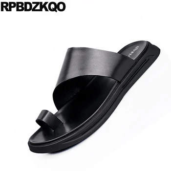 Negru aluneca pe toe loop designer deschide bărbați sandale din piele de vară în aer liber, tobogane de pantofi 2019 impermeabil moda papuci apă