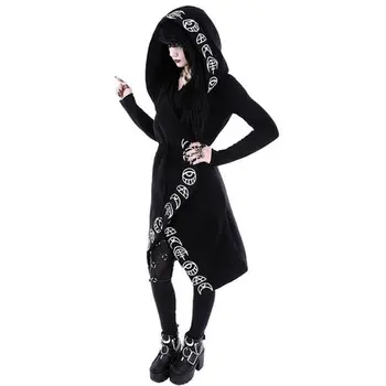 Negru Simplu Lună Print Zip-up Complet Maneca Lunga Casual Gotic Hanorac Tricou Punk Rock Îmbrăcăminte 6XL Femei, Plus Dimensiune Hoodies