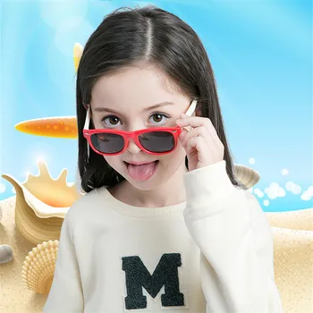 NewTR90 moda băieți și fete polarizat ochelari de soare UV400 pătrat silicon copii ochelari de brand, design de siguranță moale ochelari de soare