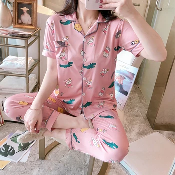 Noi De Vânzare Femeile Uzura Acasă 2020 Vară Cu Mânecă Scurtă Pentru Femei Set De Pijama Pantaloni Lungi Pijamale Seturi Din Bumbac De Agrement Set De Pijamale