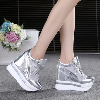 Noi Femeile de Vară Plasă Platforma Adidasi Formatori Pantofi Albi de 10 cm Tocuri inalte Pene în aer liber Pantofi Respirabil Pantofi Casual Femei
