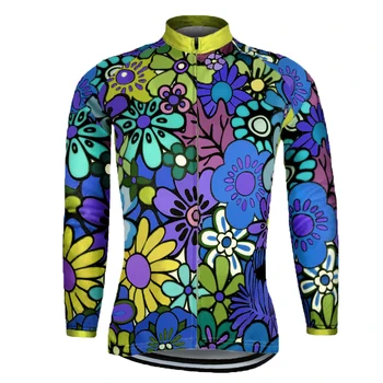 NOI mâneci lungi pentru Femei de iarnă lână sau nu fleece ciclism Jersey ropa ciclismo Curcubeu Florale / Botanice haine de ciclism MTB
