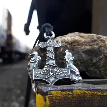 Nordic Bărbați Femei Viking Corbii Lup Thor Ciocanul Mjolnir Colier Pandantiv Amuleta Bijuterii