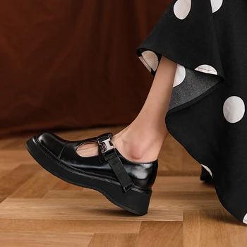 Noua din Piele Slip-On tv cu Platforma Pantofi pentru Femei de Moda Catarama Toc Gros Primavara/Toamna Apartamente Dimensiune 34-43 Manual