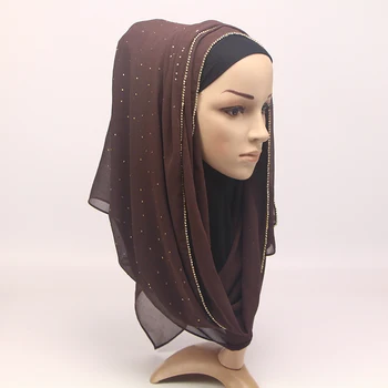 Noua Femeie de moda bubble sifon lanț eșarfă simplu stras musulmane hijab cap eșarfă folie bandană foulard femme