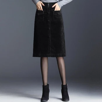 Noua Toamna Iarna Pantaloni De Catifea Cord Femei Fusta Midi 2020 Designer De Brand De Înaltă Talie Genunchi Lungime Fuste Femei Plus Dimensiune Maro Albastru Negru