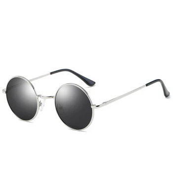 Noul Clasic Retro Vintage Rotund Polarizat ochelari de Soare Barbati de Brand Designer de Ochelari de Soare Femei, Cadru Metalic Negru, lentile Ochelari de Conducere