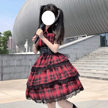 Original Lolita Melodie Japoneză-Promovarea Costum Carouri Talie Mare Tort JSK Curea Full Body Fata Rochie de Vara rochie lolita