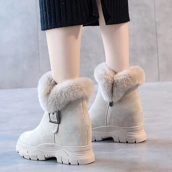 Pantofi De Iarna 2019 Cald Blana Femei Cizme De Zăpadă Din Piele Glezna Cizme Pentru Femei Ascunse Toc Pantofi Femei Pantofi De Iarna Snow Boot