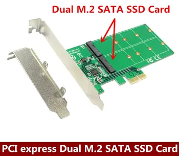 PCI express Dual M. 2 SATA SSD Card PCIe la 2x unitati solid state B + M pentru Slot Adaptor PCI-e Low Profile Bracket ASM1061