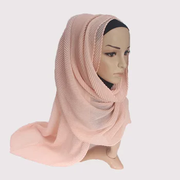 Peste Dimensiunea Femei Antirid Riduri Bule De Bumbac Eșarfă Musulmane Hijab Esarfa, Turban Cap Folie De Culoare Solidă Cutat Eșarfe
