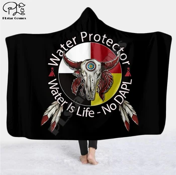 Plstar Cosmos Negru Nativ Indian Lakota Craniu cu Gluga Pătură 3D completă de imprimare Portabil Pătură Adulți bărbați femei stil-12