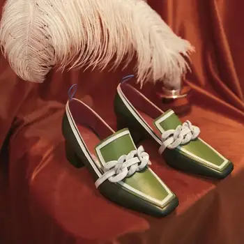 Pompe de pantofi de femeie 2020 primavara/toamna noi toc Pătrat Square Toe Mary Janes moda din Piele Slip-On Petrecere de pantofi femei