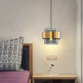Postmodern lumina restaurant de lux lămpi singur cap bara mic pandantiv lumini pentru dormitor fier+sticla Nordic moderne lampi