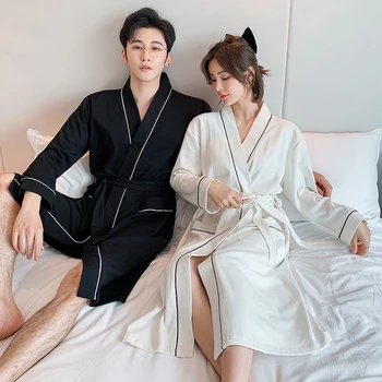 Primăvara Cuplu Halate De Baie Kimono-Halat De Bumbac Camasa De Noapte, Halat De Baie Pijamale Femei Și Bărbați Iubitori Plus Dimensiunea Îmbrăcăminte De Noapte Halat