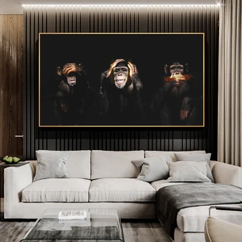 RELIABLI ART Întuneric Înțelept 3 Maimuțe, Gorile Animal Postere Si Printuri Panza Pictura Poze de Perete Pentru Camera de zi Decor Acasă