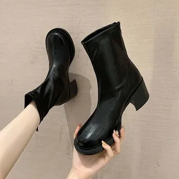 RIBETRINI Ins Vânzare Fierbinte Doamnelor Negru, Alb, Platforma cu Fermoar Pantofi Glezna Cizme pentru Femei Indesata Elegant Primăvară Cizme de Toamna