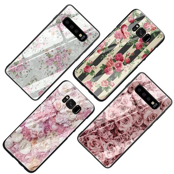 Rose Floral Sticlă Călită Telefon Caz Acoperire Pentru Samsung Galaxy S7 edge S8 Nota 8 9 10 Plus 10 20 30 40 50 60 70