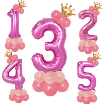 Roz Minnie 14PCS Albastru Numărul de Balon la mulți ani Balon 1st Birthday Party Decor Copii, Băiat, Fată de Partid Ballon Numărul