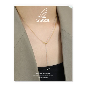 S ' STEEL Stratificat Colier Pentru Femei Argint 925 coreean Design Dublu-strat de Culoare Lanț de Coliere Collana Donna Bijuterii