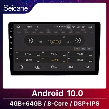 Seicane Una Din Android 10.0 IPS Universal Auto Multimedia Player 10.1 inch 4+64GB GPS Stereo Suport rds camera Retrovizoare TPMS