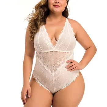 Sexy V-Neck Lace Mesh Body Femei fără Mâneci Plus Dimensiune XL-4XL Teddy Pur Feminin Costume de Moda de Costume Salopetă 2020