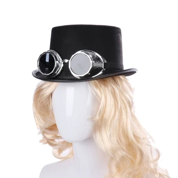 Steampunk Victorian Gotic Pălărie de Top cu Detasabila Ochelari de Bowler Jazz Capac de Halloween Cosplay Costum de Carnaval Accesorii